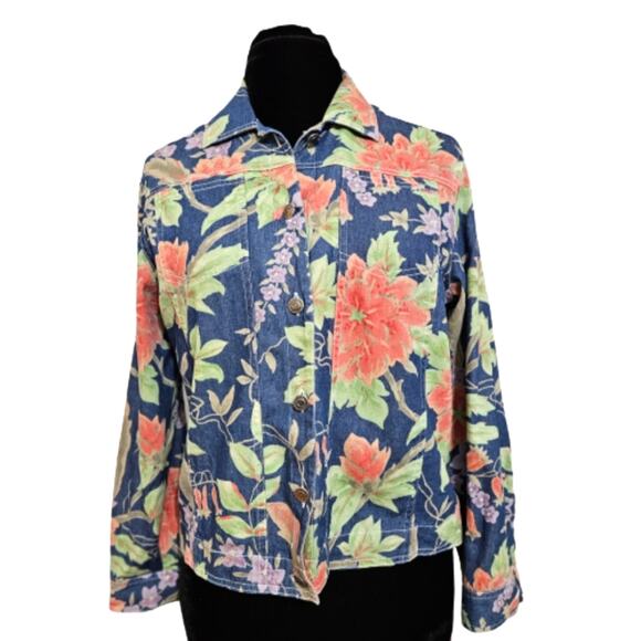 Floral Print Button Front Cotton Shacket Lightweight Jacket by Sag Harbor Small - Picture 1 of 14